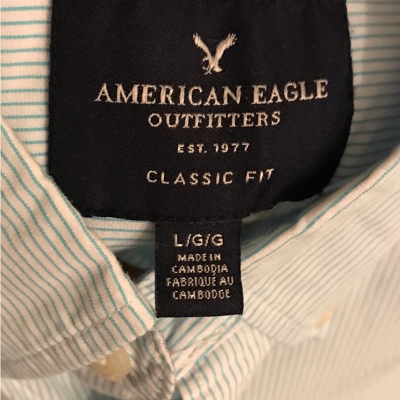 American Eagle Outfitters Mens Dress Shirt Aqua and White Stripe Size L - Picture 6 of 8